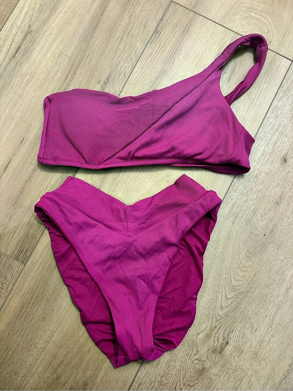 BECCA Ribbed Bikini Set in Pink Size Medium